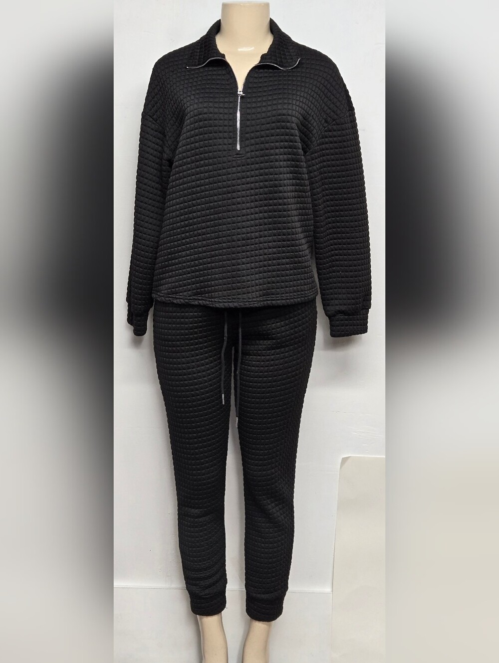 Shein S / 4 Two Piece Set Pants Top Quilted Henley Crop Pants Elastic Waist